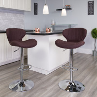 Flash Furniture CH-321-BRNFAB-GG Contemporary Fabric Adjustable Height Barstool with Chrome Base in Brown